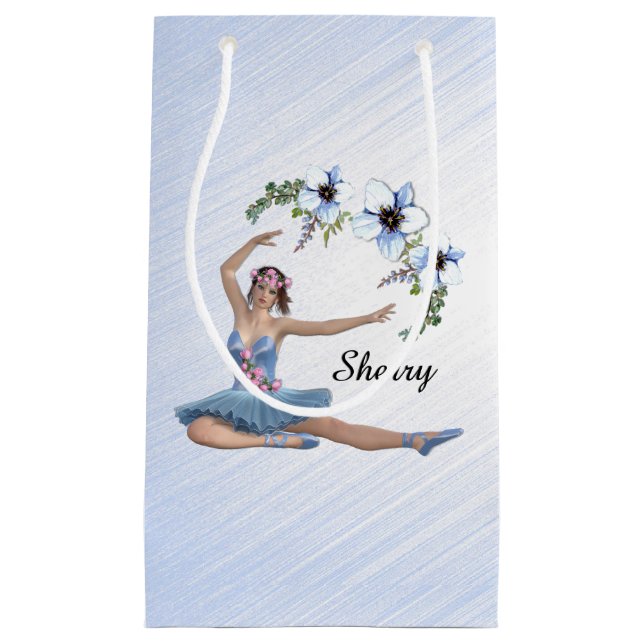 Ballerina in Blue Personal Name Small Gift Bag (Front)