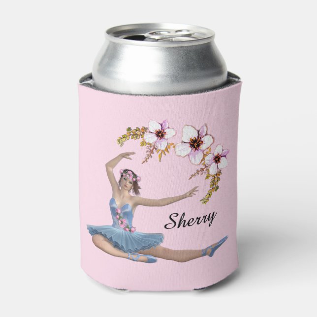 Ballerina in Blue Personal Pink Can Cooler (Can Front)