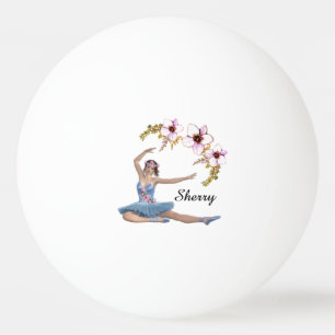 Ballerina in Blue Personal Pink Flowers Ping Pong Ball