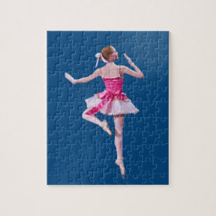 Ballerina in Pink and White on Blue Jigsaw Puzzle