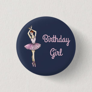 Ballerina in Pink Dress and Pointe Toe Shoes 3 Cm Round Badge