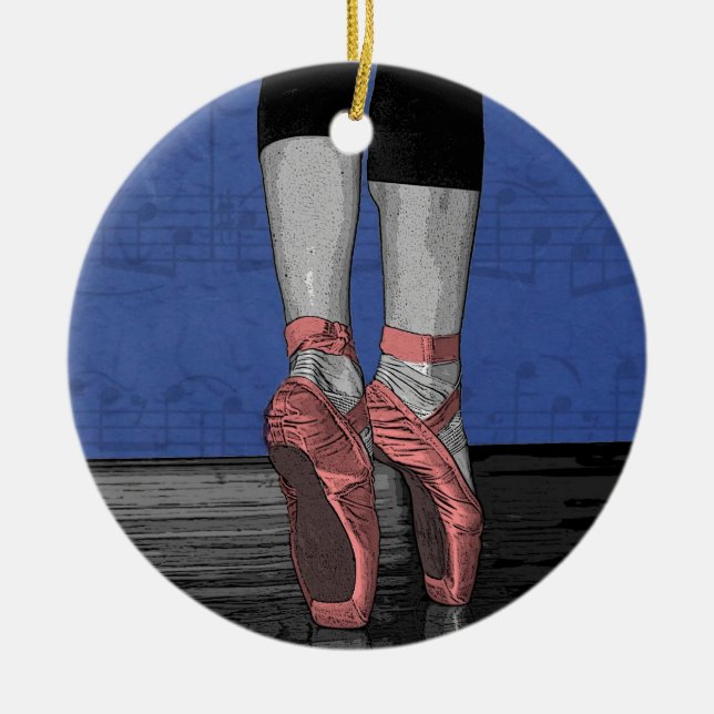 Ballerina in Pink Pointe Shoes Ceramic Ornament (Front)