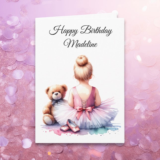 Ballerina in Pink Tutu and Teddy Bear Birthday Card (Creator Uploaded)