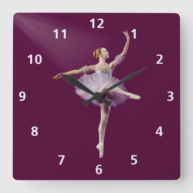 Ballerina in Purple and White Customizable Square Wall Clock (Front)