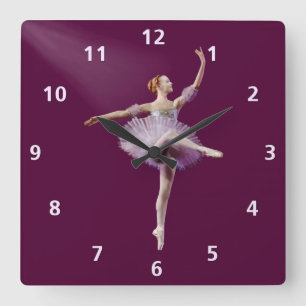 Ballerina in Purple and White Customizable Square Wall Clock