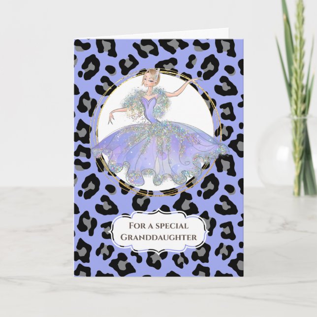 Ballerina in purple granddaughter birthday leopard card (Front)