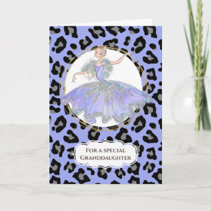 Ballerina in purple granddaughter birthday leopard card