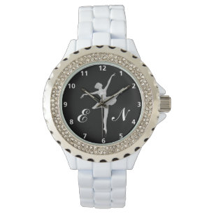Ballerina in Silver on Black with Monogram Watch