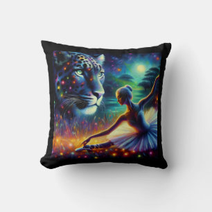ballerina in the night with panthere and neon cushion