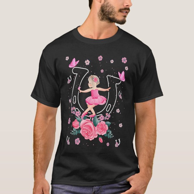 Ballerina in tutu dancing in horseshoe girls' ball T-Shirt (Front)