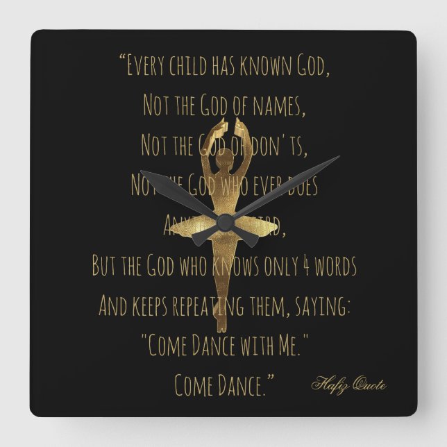 Ballerina Inspirational Dance Quote Ballet School Square Wall Clock (Front)