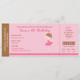 Ballerina Invitation (Ballet Ticket Invites) Pink