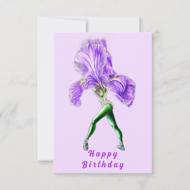 Ballerina Iris Flower Ballet Dancer Birthday Card (Front)