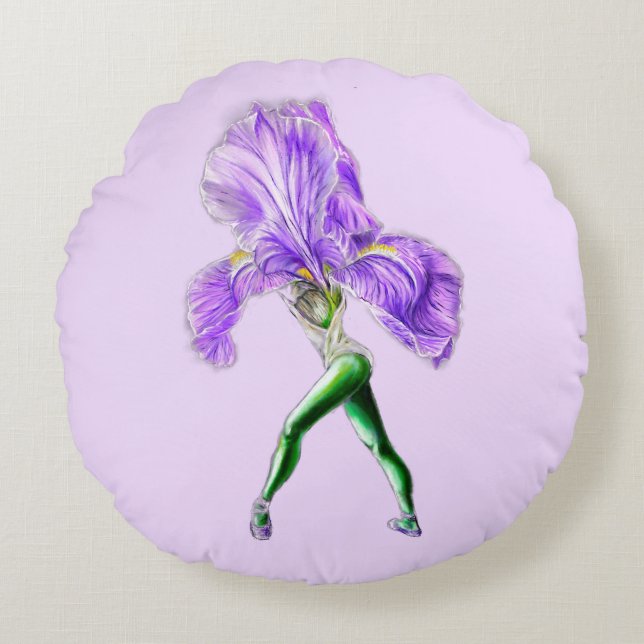 Ballerina Iris Flower Ballet Dancer Round Pillow (Front)