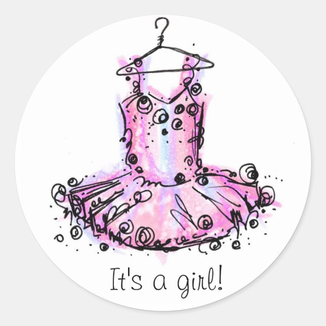 Ballerina, It's a girl! Classic Round Sticker (Front)