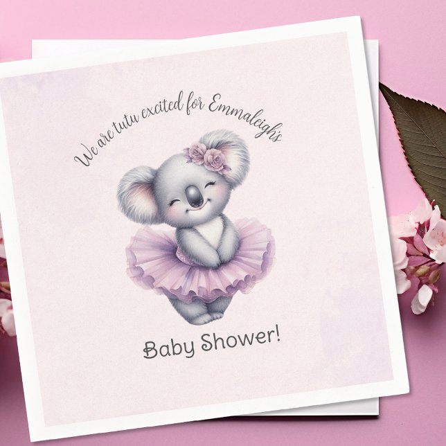 Ballerina Koala Tutu Excited Baby Girl Shower Napkin (Creator Uploaded)