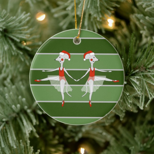 Ballerina Mice Twins Christmas Special Ceramic Ornament (Tree)
