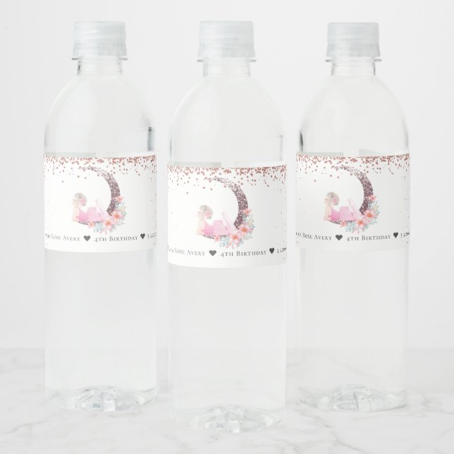 Ballerina Moon Glitter Birthday Personalised Water Bottle Label (Bottles)
