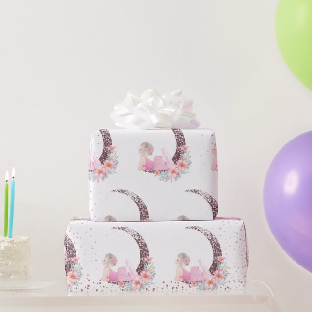 Ballerina Moon Pastel Pink Glitter  Wrapping Paper (Party Gifts)