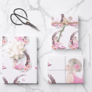 Ballerina Moon Pastel Pink Glitter Wrapping Paper Sheet