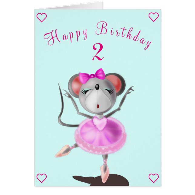 Ballerina Mouse Birthday Cards - Customisable (Front)