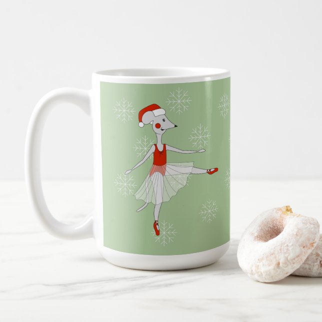 Ballerina Mouse Christmas Snowflakes Coffee Mug (With Donut)