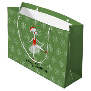 Ballerina Mouse Christmas Snowflakes Green Large Gift Bag