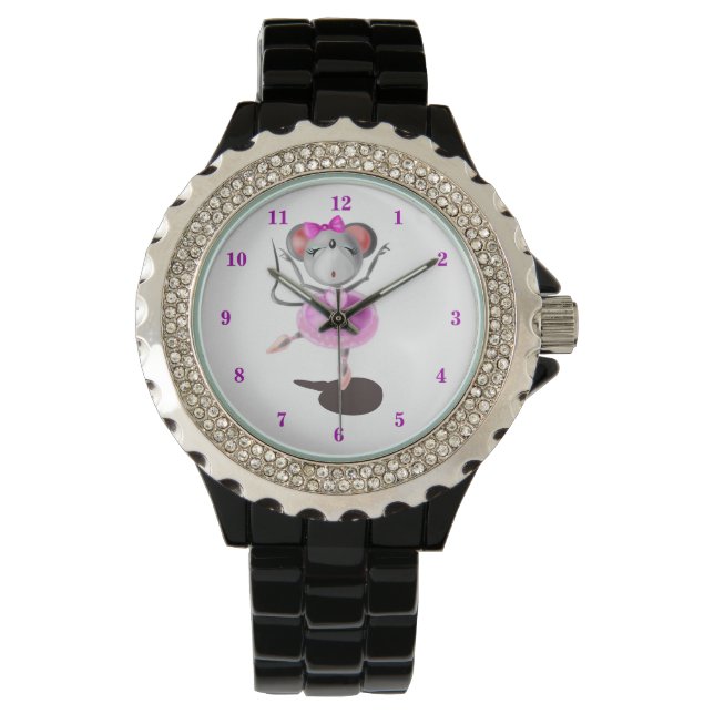 Ballerina Mouse Funny Watch Happy Ballet Dancer (Front)