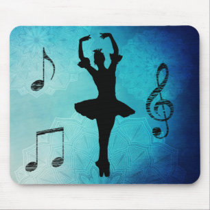 Ballerina Musical Notes and Blue Mandala Mouse Pad