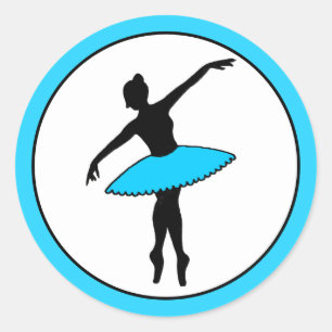 Ballerina Neon Ballet Dancer Silhouette Aqua Blue Classic Round Sticker