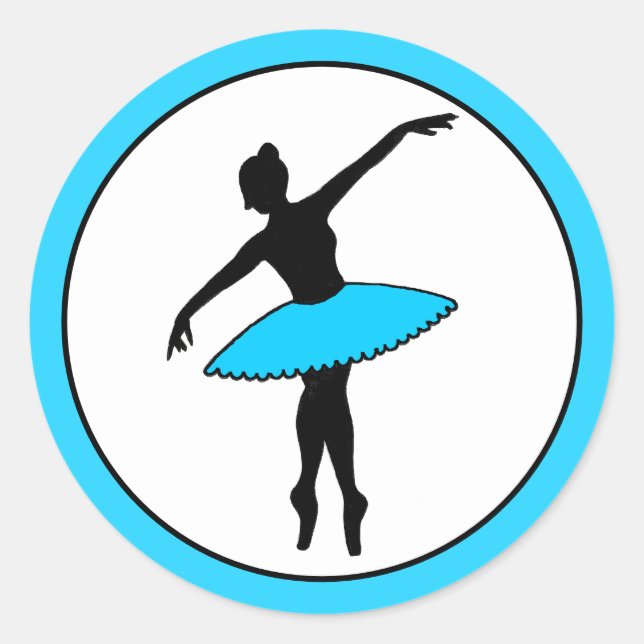 Ballerina Neon Ballet Dancer Silhouette Aqua Blue Classic Round Sticker (Front)