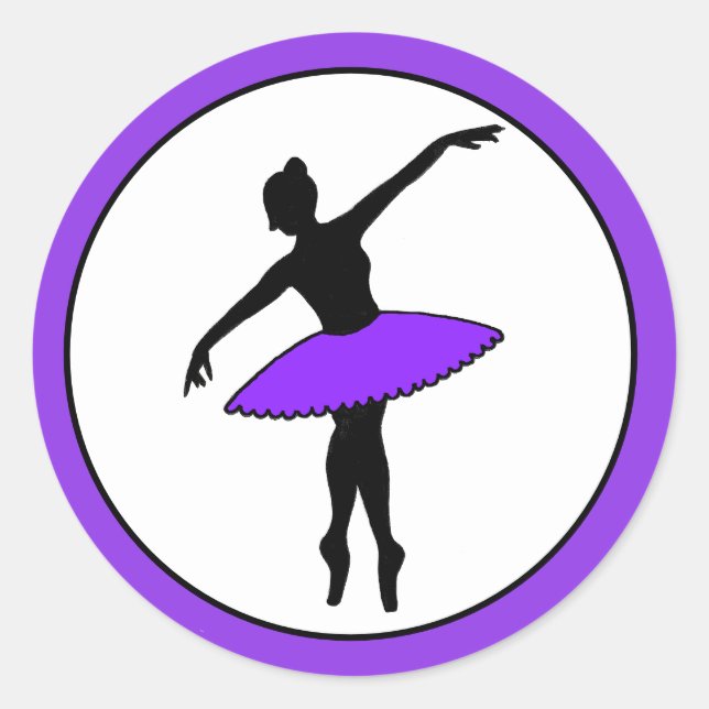 Ballerina Neon Ballet Dancer Silhouette Purple Classic Round Sticker (Front)