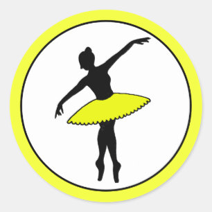 Ballerina Neon Ballet Dancer Silhouette Yellow Classic Round Sticker