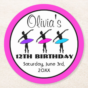 Ballerina Neon Ballet Dancers Dance Birthday Party Round Paper Coaster
