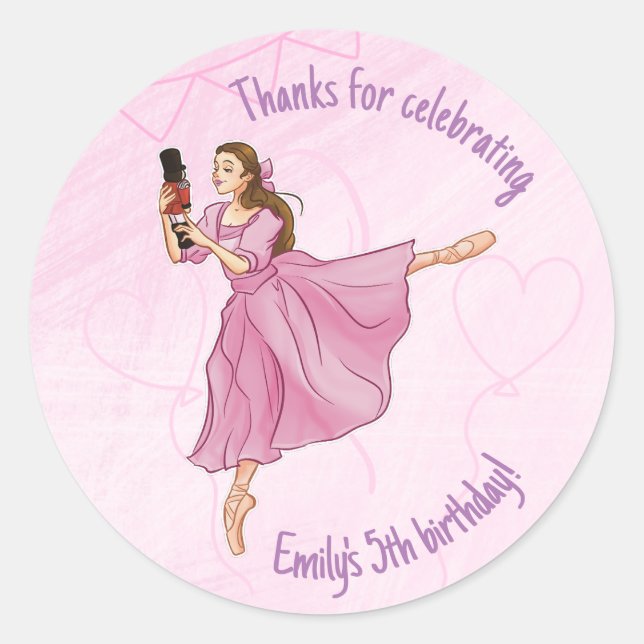 Ballerina Nutcracker Birthday - Custom Name Classic Round Sticker (Front)
