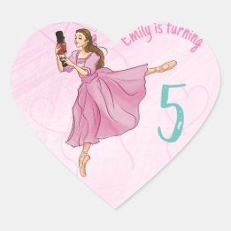 Ballerina Nutcracker Birthday - Name and Age Heart Sticker
