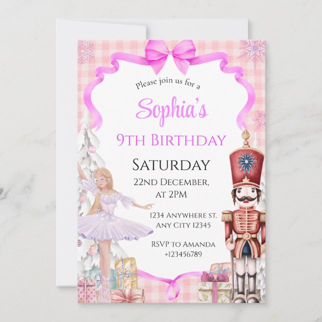 Ballerina Nutcracker Birthday Party Invitation (Front)