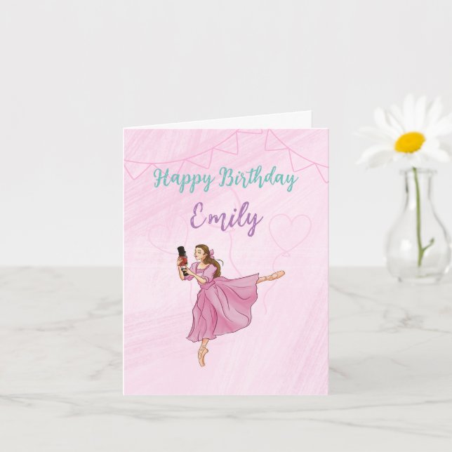Ballerina Nutcracker - Custom Name Birthday Card (Small Plant)