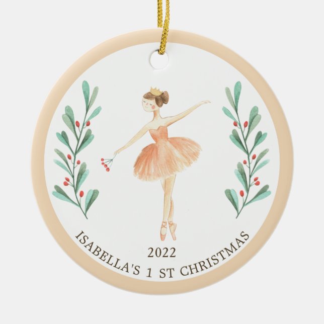 Ballerina/Nutcracker Girl's 1st Christmas  Ceramic Ornament (Front)
