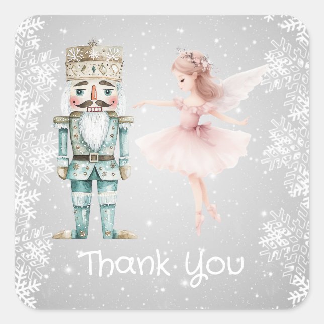 Ballerina & Nutcracker, snowflakes Christmas  Square Sticker (Front)