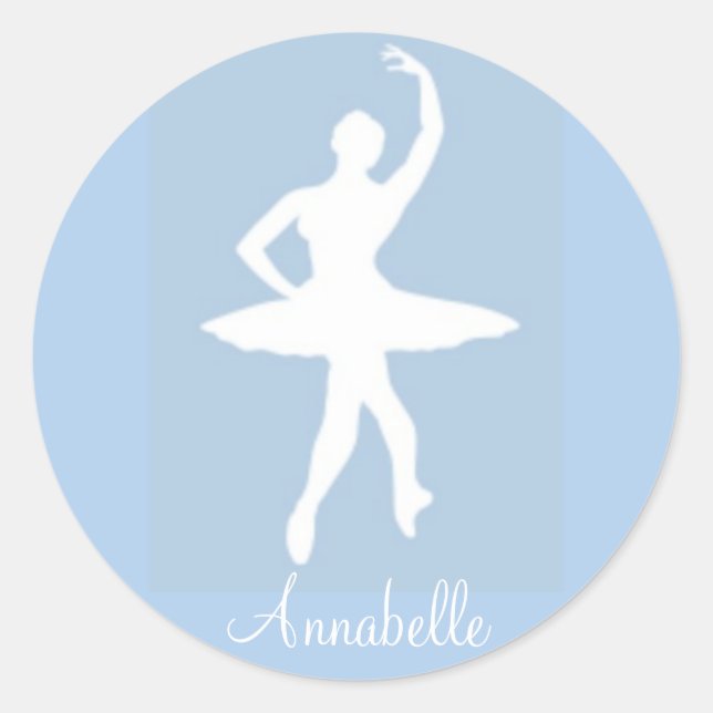 Ballerina on Blue Round Stickers (Front)