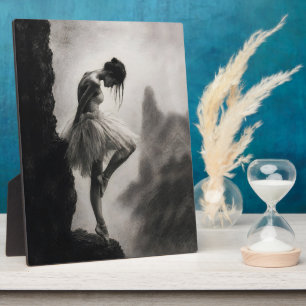 Ballerina on Cliff Edge Monochrome Dramatic Art Plaque
