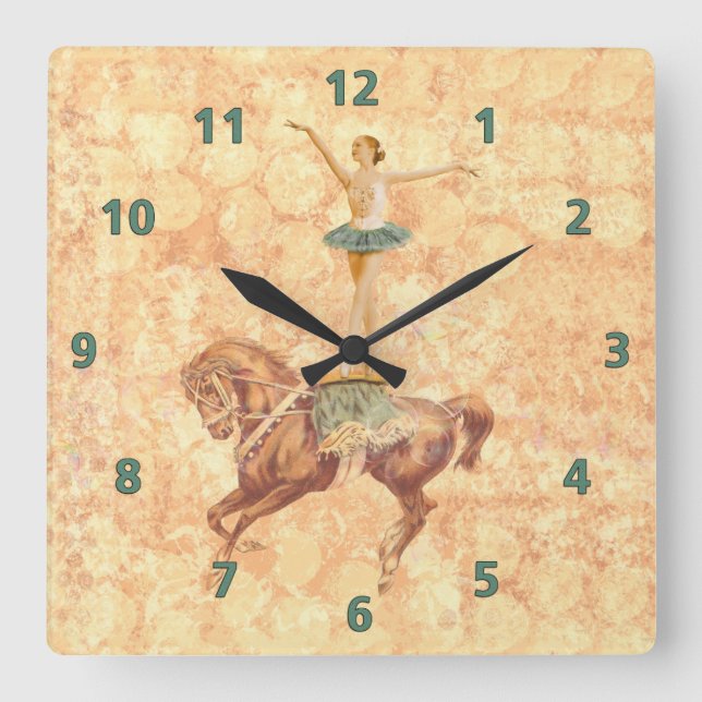 Ballerina on Horseback Square Wall Clock (Front)