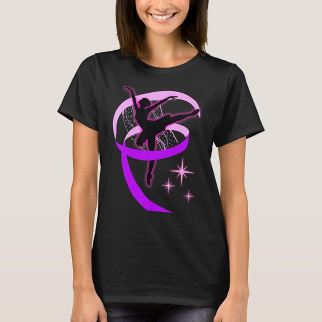 Ballerina On Pointe Silhouette Pink And Purple Rib T-Shirt (Front)