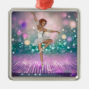 Ballerina on Purple Floor & Teal Background Metal Ornament