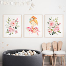 Ballerina, Orange Hair, Pink Flowers, Girl Nursery