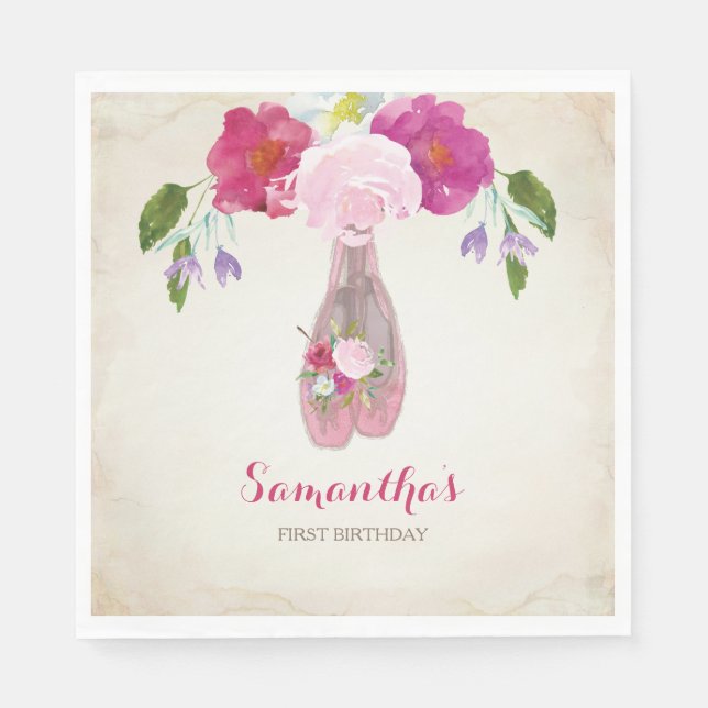 Ballerina Party Napkin, Shabby Chic Floral Napkin (Front)