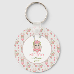 Ballerina party pink floral bunny girl birthday key ring