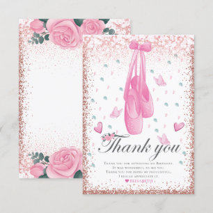 Ballerina Pastel Pink Glitter Birthday Thank You Card