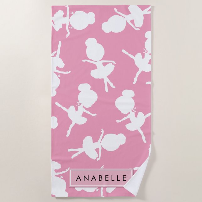 Ballerina Pattern, Ballet Girls, Dance, Your Name Beach Towel (Front)